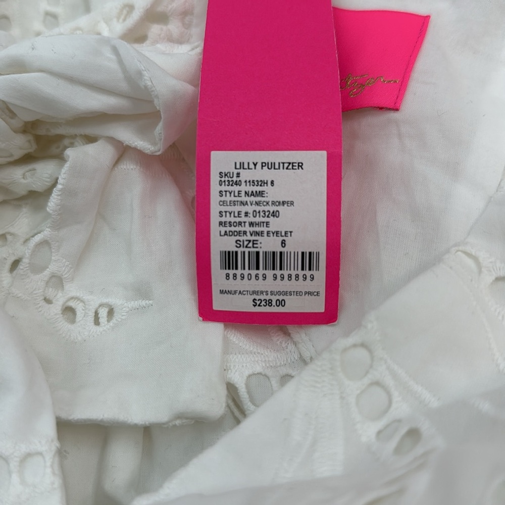 Lilly Pulitzer Celestina V-Neck Romper In Resort White Eyelet Size 6 NWT - Picture 12 of 12
